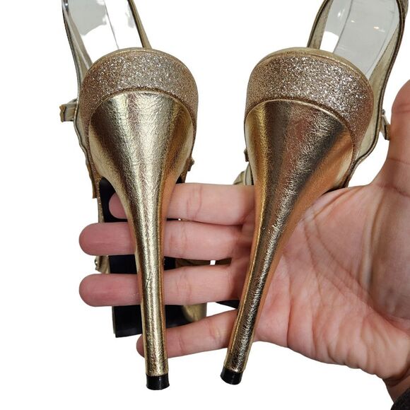 ZANG TOI Shoes Womens 6 36 Metallic Gold High‎ Heels Embellished Luxury Strappy - Picture 7 of 13